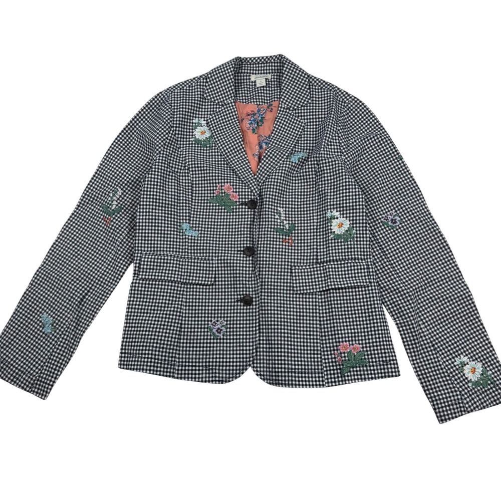 Sundance Gingham Floral Embroidered Blazer Jacket Linen Blend Sz S Cottagecore